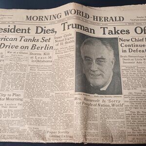Vintage "Morning World Herald Newspaper" - President Dies, Truman Takes Office